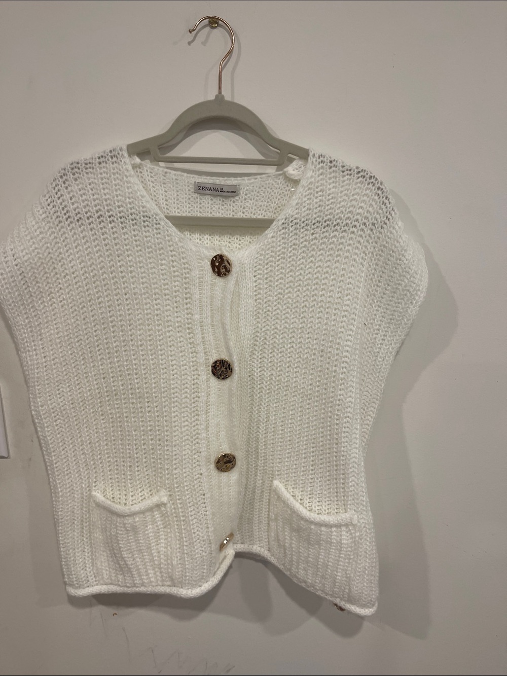 Zenana Outfitters Ivory Knit Button-Front Vest with Tortoiseshell Buttons